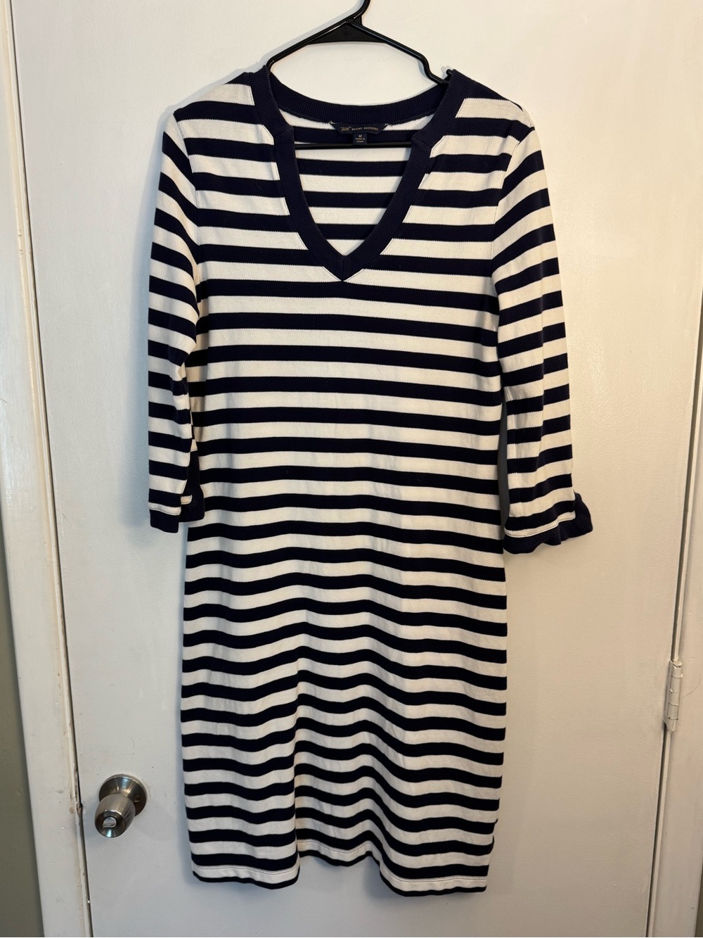 Brooks Brothers Navy and White Striped V-Neck Dress marine casual cotton